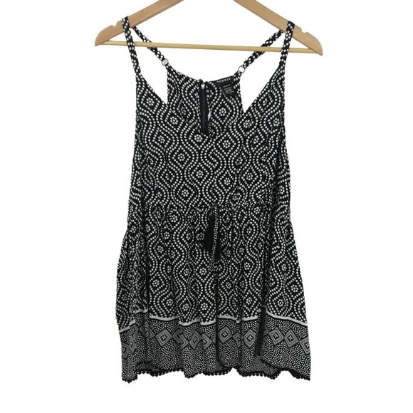 torrid Tops - Torrid Polka Dot Ethnic Empire Waist Tank Top Size 1X Plus Black White Tassel